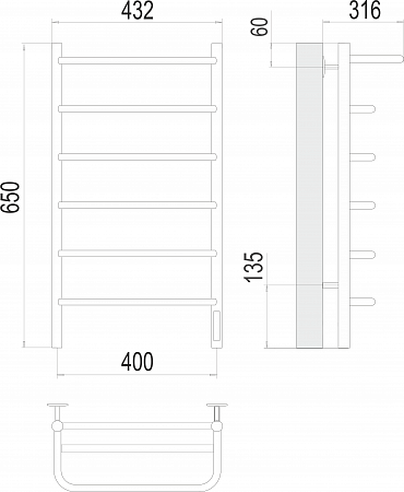 Полка П6 400х650 Электро (quick touch) Полотенцесушитель  TERMINUS Прокопьевск - фото 3