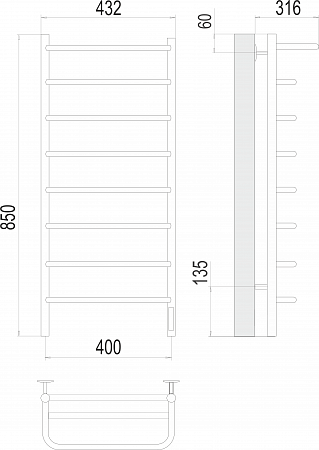 Полка П8 400х850 Электро (quick touch) Полотенцесушитель  TERMINUS Прокопьевск - фото 3