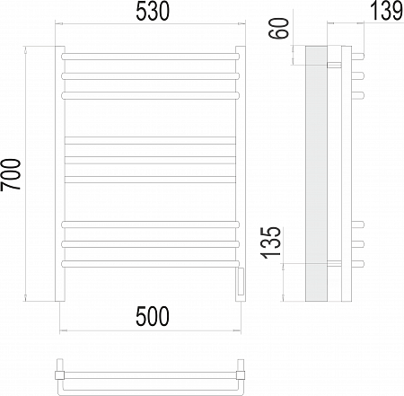 Соренто П9 500х700 электро (sensor quick touch) Полотенцесушитель  TERMINUS Прокопьевск - фото 3