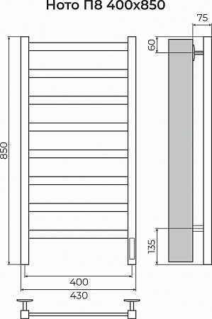 Ното П8 400х850 Электро (quick touch) Полотенцесушитель TERMINUS Прокопьевск - фото 3